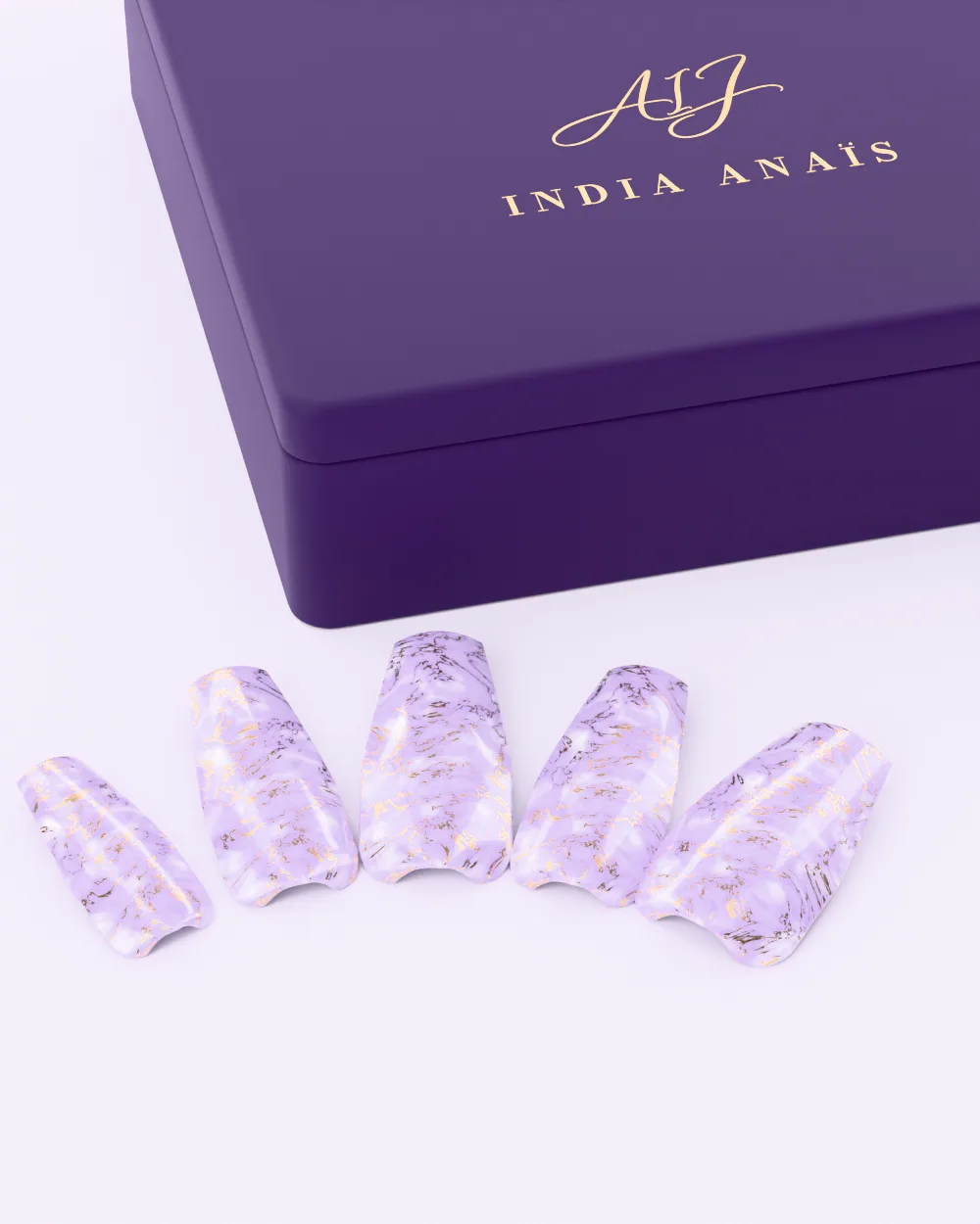 Amethyst Marble, press-on nagels, lila marmer met gouden aders · coffin · lang, van India Anaïs