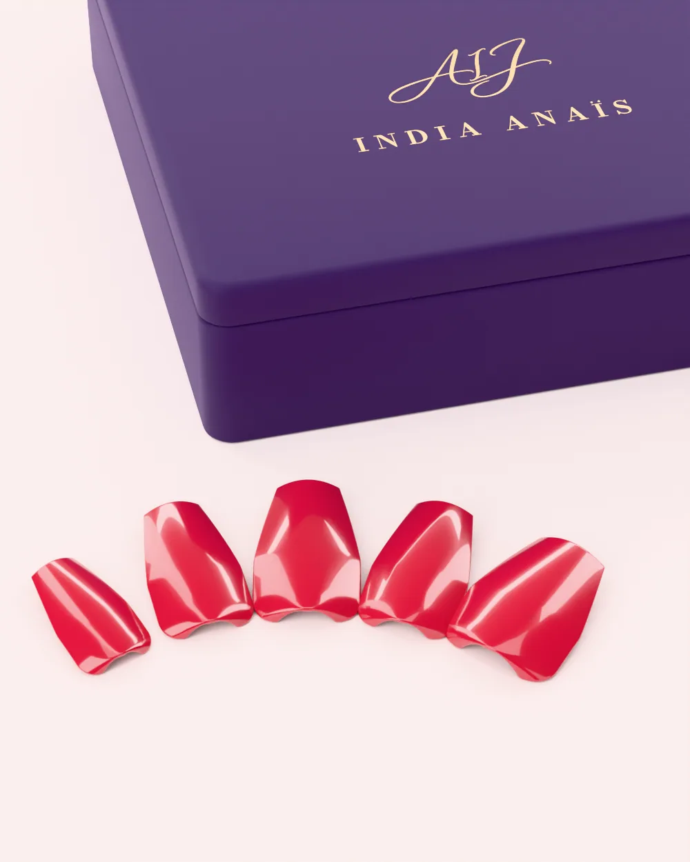 Rouge Anaïs Coffin, press-on nagels, kersenrode crème · coffin · medium, van India Anaïs